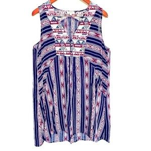 Umgee Aztec Print Knee Length Sleeveless Navy Dress Size Large